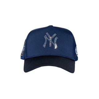 NY CRYSTALS HAT- NAVY/ BLACK- SATIN
