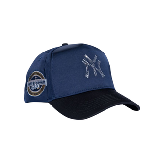 NY CRYSTALS HAT- NAVY/ BLACK- SATIN