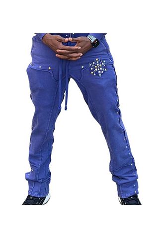 STUDDED FLEECE JOGGER- NAVY