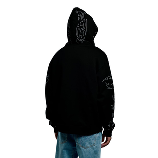 TRIBAL SKULL STUDDED ZIP BLACK/SILVER