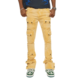 STUDDED WARRIOR CARGO FLARE FIT DENIM