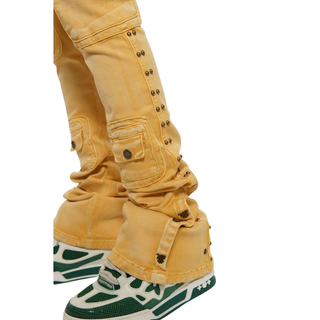 STUDDED WARRIOR CARGO FLARE FIT DENIM