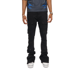 STUDDED WARRIOR CARGO FLARE FIT DENIM