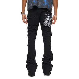 STUDDED WARRIOR CARGO FLARE FIT DENIM