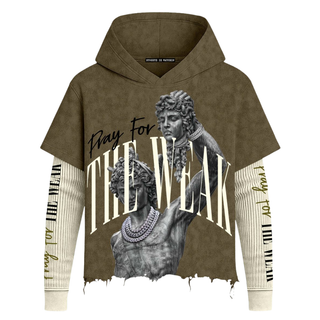 PRAY FOR THE WEAK HOODIE- OLIVE/CREAM
