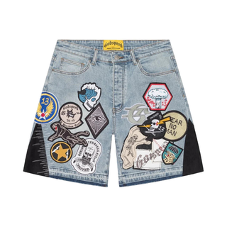 PATCHWORK DENIM SHORTS V2- BLUE