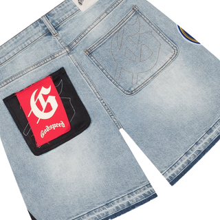 PATCHWORK DENIM SHORTS V2- BLUE