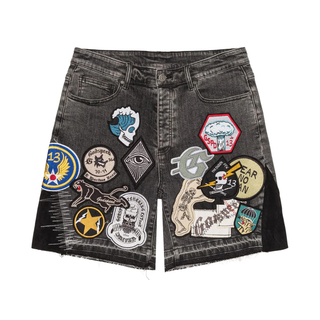 PATCHWORK DENIM SHORTS V2- GREY