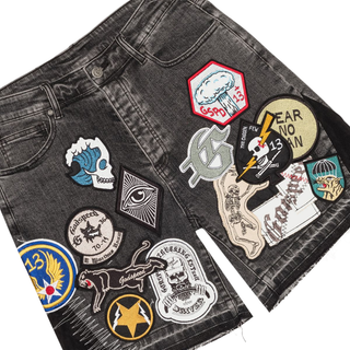 PATCHWORK DENIM SHORTS V2- GREY