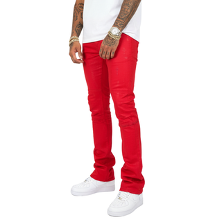 WAX COATED AND CROSS PRINTED STACK DENIM