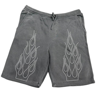 ON FIRE- RHINESTONE SHORTS- WASHED GREY