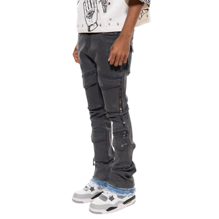 WAX COATED MULTI CARGO FLARE DENIM