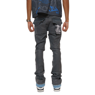 WAX COATED MULTI CARGO FLARE DENIM