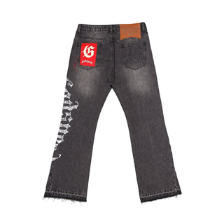 OG LOGO FLARED DENIM PRINTED- GREY WASH
