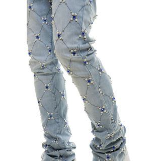 RHINESTONE EMBELLISHED FLARE DENIM
