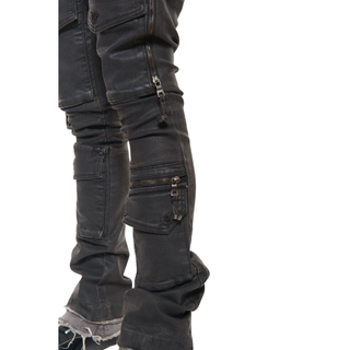 WAX COATED FLARED DENIM
