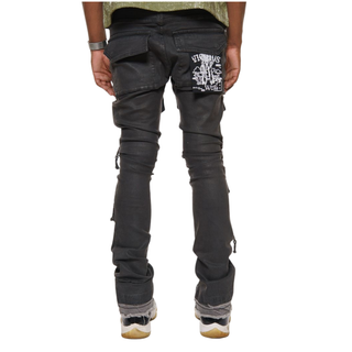 WAX COATED FLARED DENIM