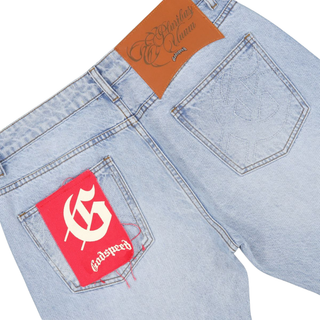 OG LOGO FLARED DENIM PRINTED- BLUE