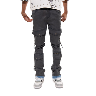 WAX COATED MULTI CARGO FLARE DENIM