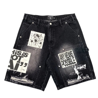 Black “AI” Denim Shorts